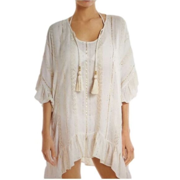 Surf Gypsy Gold Metallic Stripe Swim Cover Up M - Picture 1 of 6